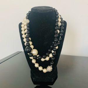 Triple wrap black, pearl and rhinestone necklace